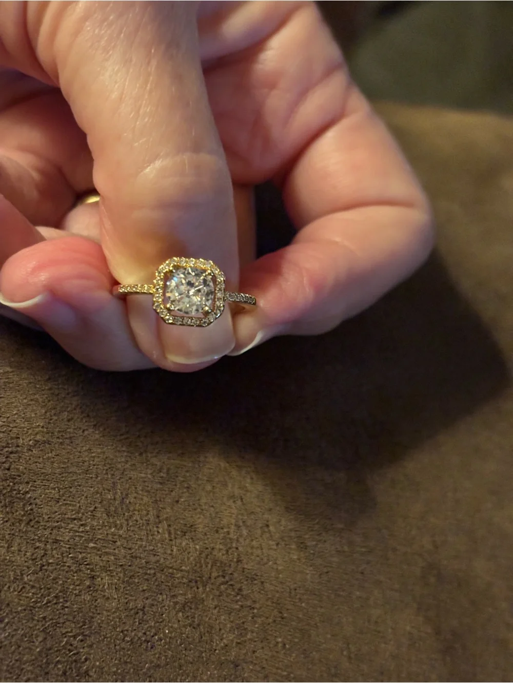 Gold Halo Solitaire Ring with Clear Center Stone